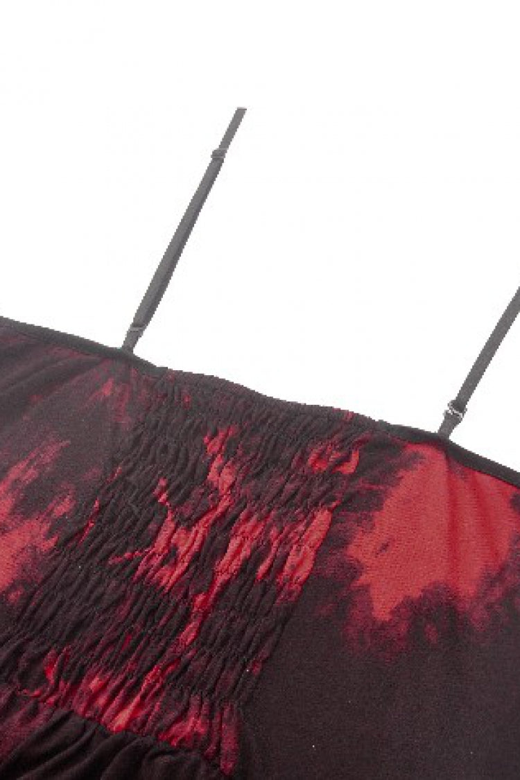 Red Sleeveless Mesh Hem Asymmetric Tie-dyed Women's Punk Slip Dress - Product - 15