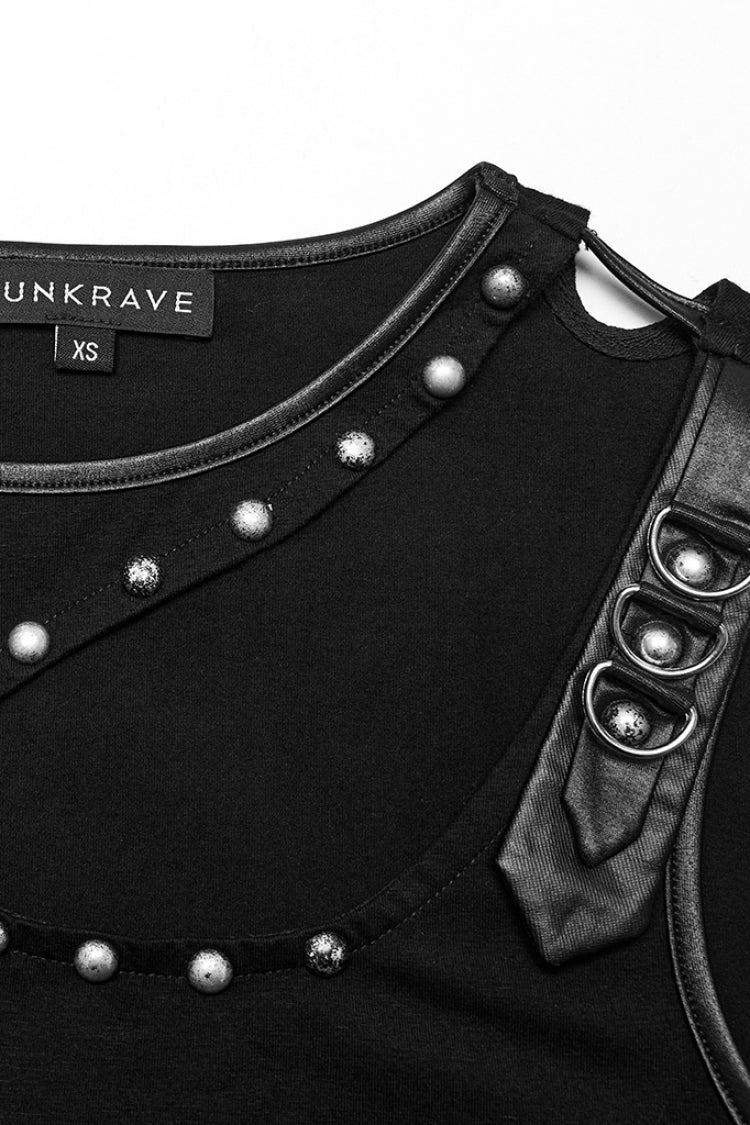 Black Sleeveless Rivet Hollow Women's Steampunk Vest - Product - 5