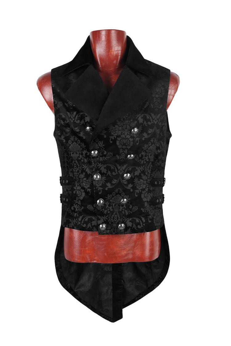 Black Double-Breasted Swallowtail Hem Print Mens Gothic Vest - Product - 5
