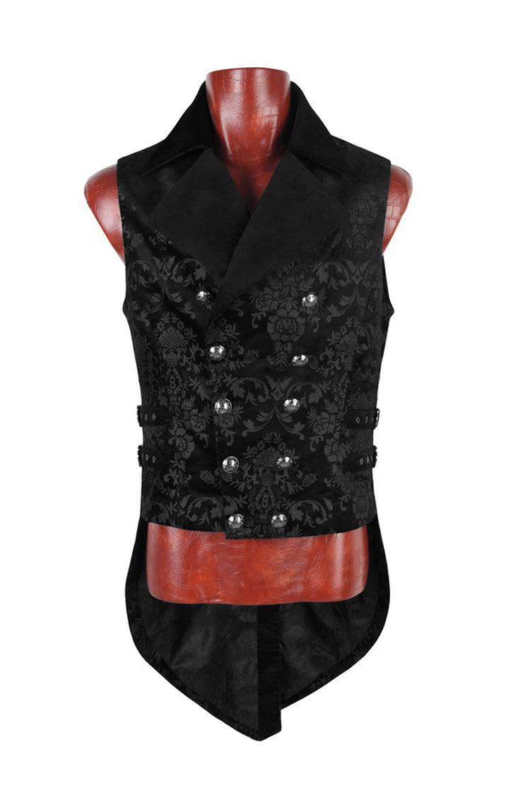 Black Double-Breasted Swallowtail Hem Print Mens Gothic Vest - Product - 5