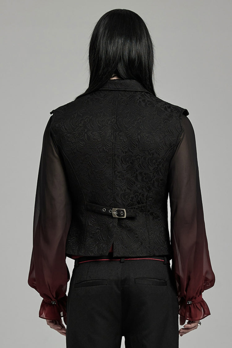 Black Lapel Collar Jacquard Slim Men's Gothic Vest - Product - 3