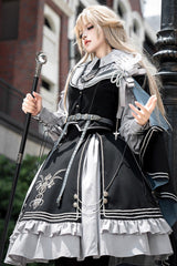 Black/Blue [Dark Knight Contract] Print Ruffle Gothic Military Elegant Lolita Skirt - Product - 7