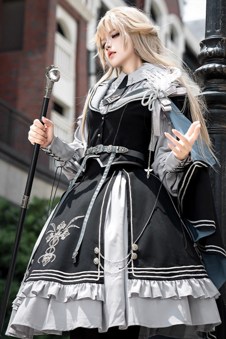 Black/Blue [Dark Knight Contract] Print Ruffle Gothic Military Elegant Lolita Skirt - Product - 7