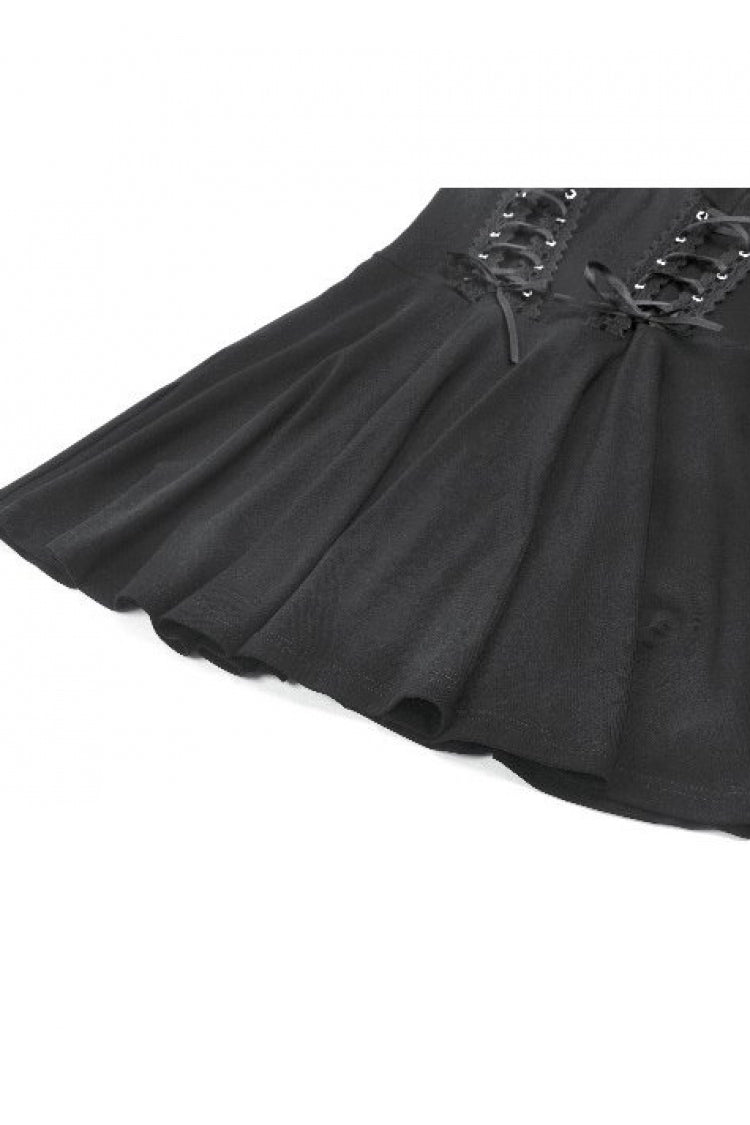 Black Cross Plunging Sleeveless Side Corset Lace-Up Women's Gothic Short Dress - Product - 16