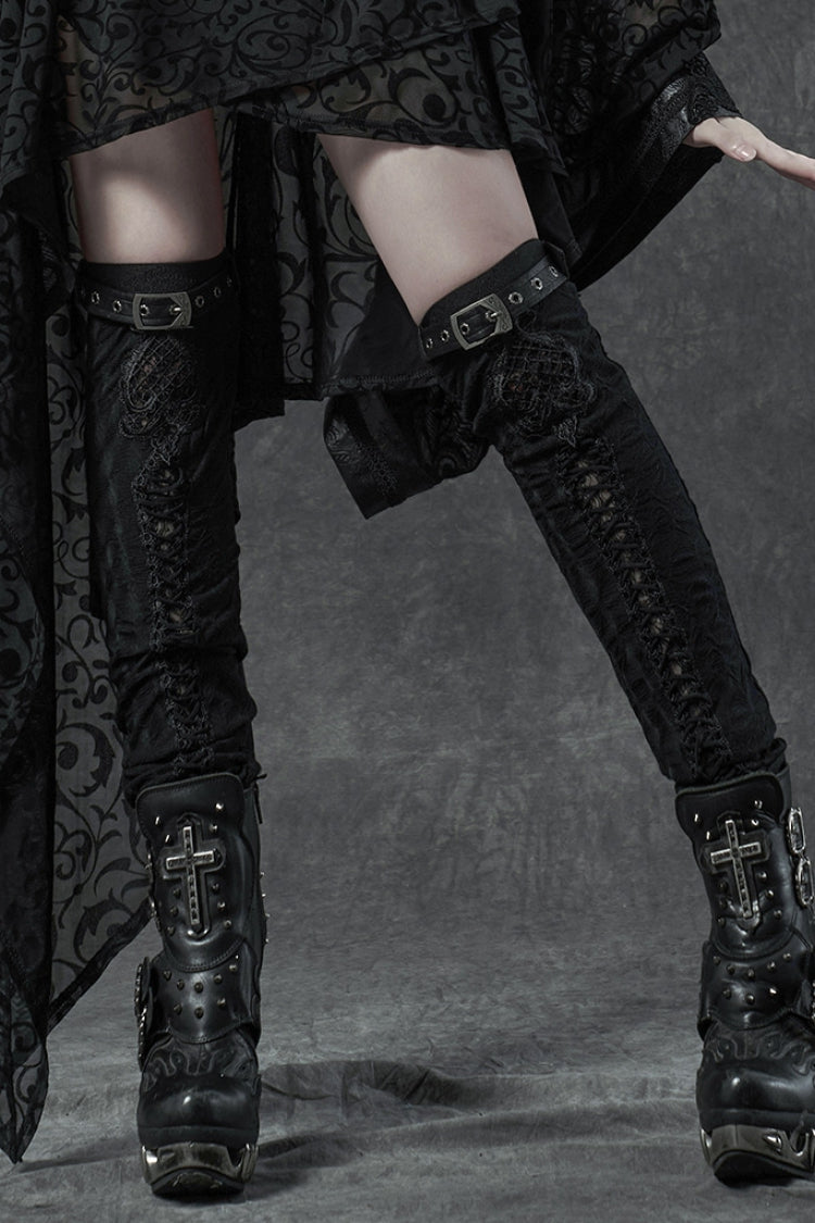 Black Embroidery Ripped Women's Gothic Leg Warmers - Product - 2