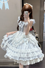 Blue [Fairy Tale Advent] Multi-Layered Ruffle Bowknot Lace Sweet Princess Gorgeous Lolita Tiered Dress - Product - 5