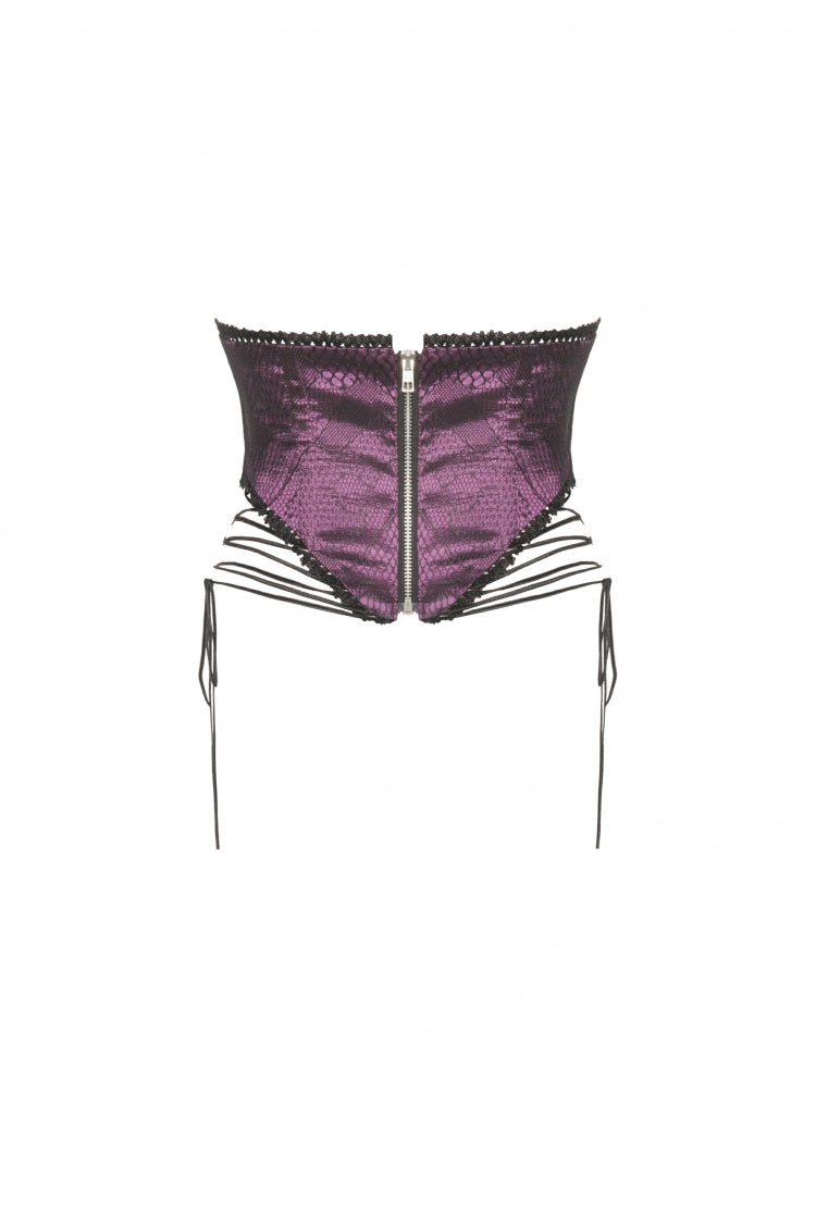 Purple Butterfly Embroidered Lace Women's Luxurious Royal Underbust Corset - Product - 20