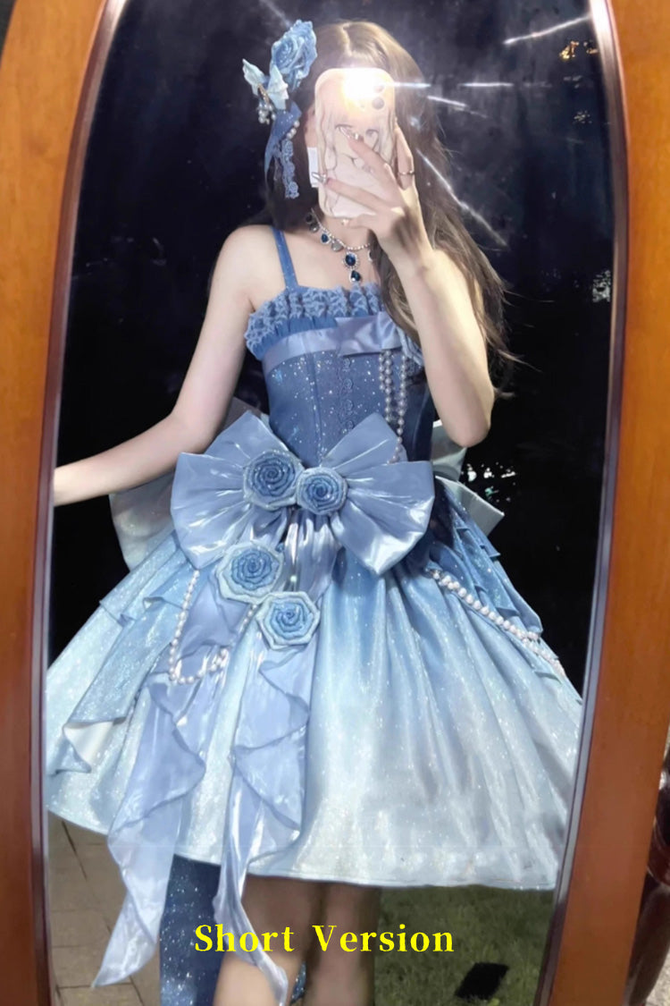 Blue Capture The Stars Hanayome Bowknot Shiny Sweet Princess Lolita Jsk Dress - Product - 10