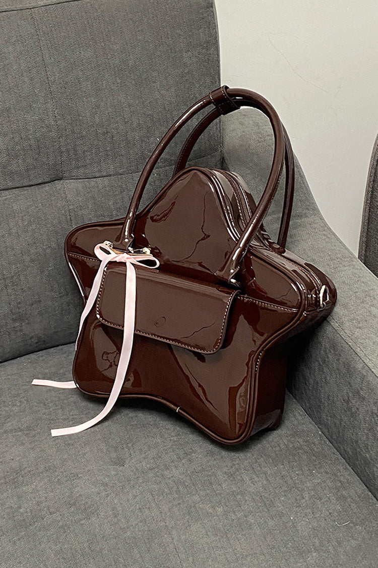 Chocolate Patent Leather Star Bow Sweet Lolita Handbag - Product - 6