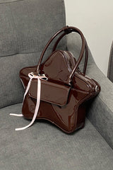 Chocolate Patent Leather Star Bow Sweet Lolita Handbag - Product - 6