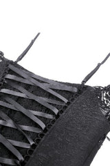 Black Off Shoulder Short Flutter Sleeves Lace-Up Lace High/Low Women's Gothic Prom Slip Dress - Product - 18