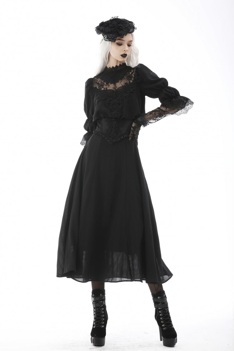 Black Ruffled Floral Embroidered Lace-Up Women's Gothic Corset - Product - 6