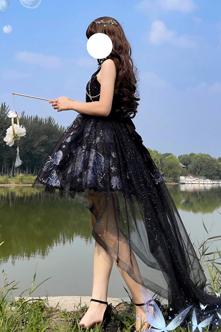 Blue [Deep Sea Jellyfish] Halterneck Sleeveless Print Embroidery Bowknot Lace Sweet Elegant Lolita Jsk Dress - Product - 11