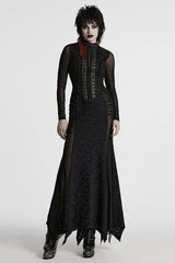 Black Stand Collar Long Sleeves Stitching Mesh Ripped Women's Punk Fishtailed Dress - Product - 3