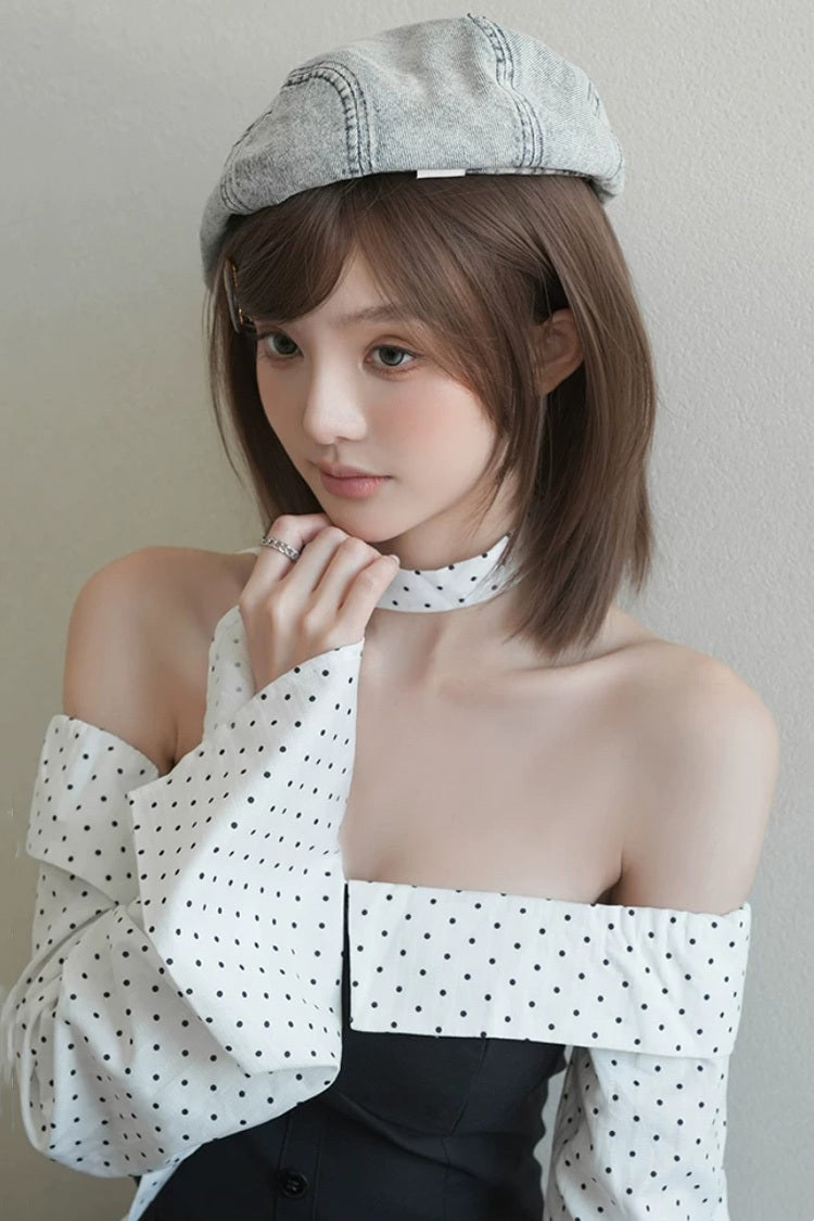 Chestnut Brown Refined Side-Swept Bangs Layered Sweet Lolita Short Bob Wig - Product - 4