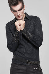 Black Gothic Pattern Decoration Tie Rope Design Knitted Elasticity Pullover Men's Shirt - Product - 3