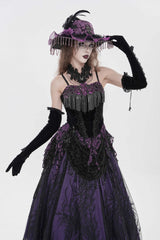 Black/Purple Lace-Up Women's Gothic Embroidered Tassels  Overbust Corset - Product - 9