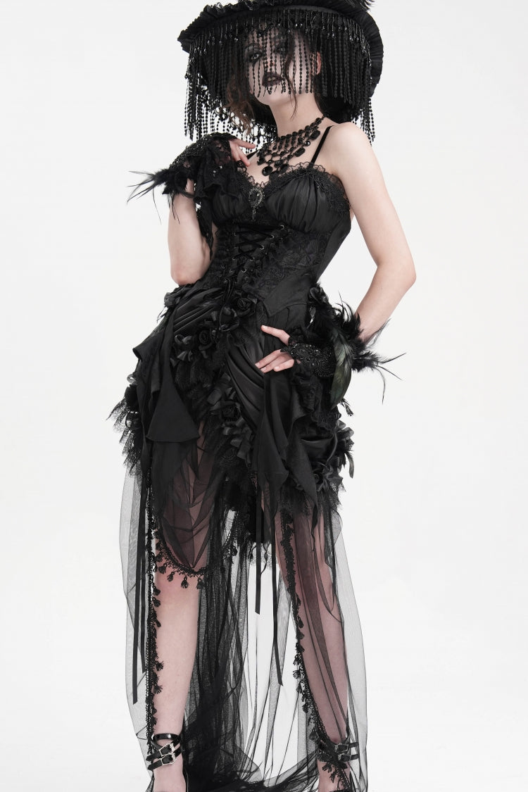 Black Lace Lace-Up Women's Gothic Overbust Corset - Product - 6