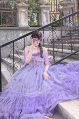 Purple [Wisteria] Sleeveless Multi-Layered Ruffled Hanayome Bow Sweet Plus Size Princess Lolita Dress - Product - 2