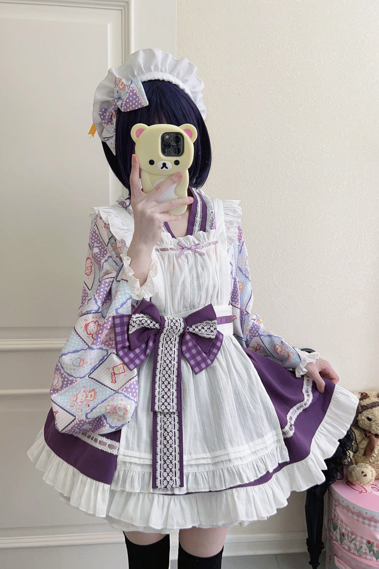 [Showa Sweet Pet] Ruffle Bowknot Sweet Japanese Maid Lolita Dress 6 Colors - Product - 6