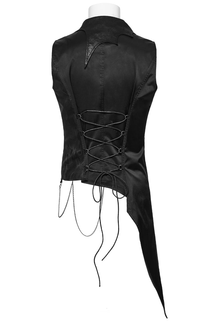 Black Sleeveless Zip Chain Lace-Up Asymmetric Men's Gothic Vest - Product - 9