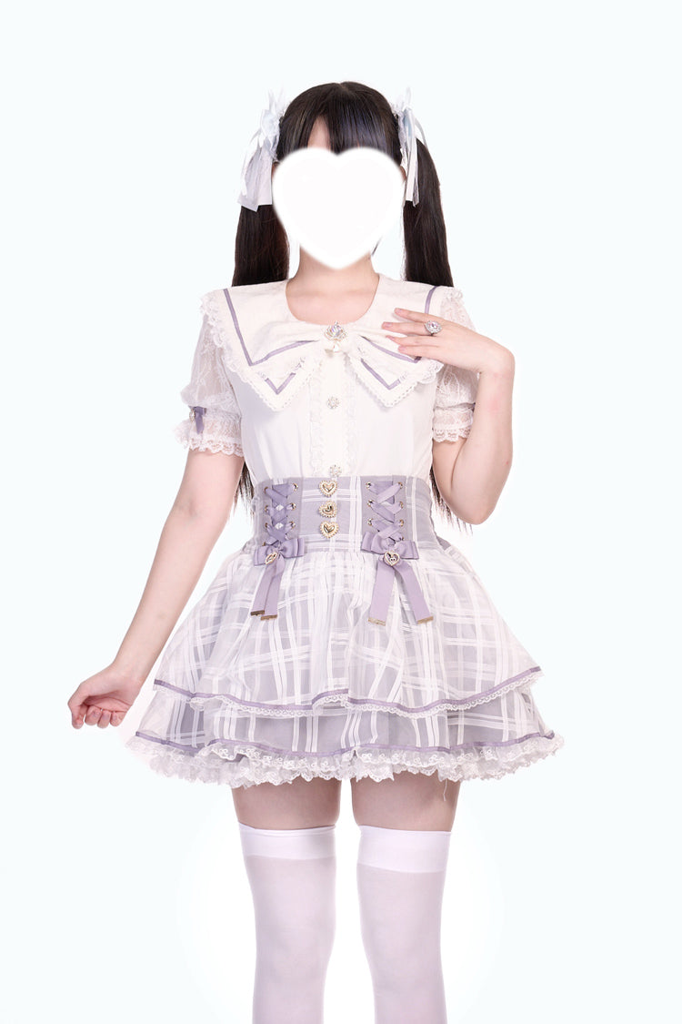 [Love Hanabi] Triple-Layered Bowknot Lace-Up Organza Sweet Jirai Kei Japanese Skirt 3 Colors - Purple - 5
