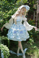 Blue [Butterfly Dream] Multi-Layered Print Ruffle Bowknot Sweet Princess Lolita Jsk Dress - Product - 4