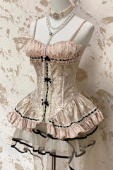 Golden Rose Ruffle Embroidery Lace Sweet Gorgeous Lolita Skirt Set - Product - 5