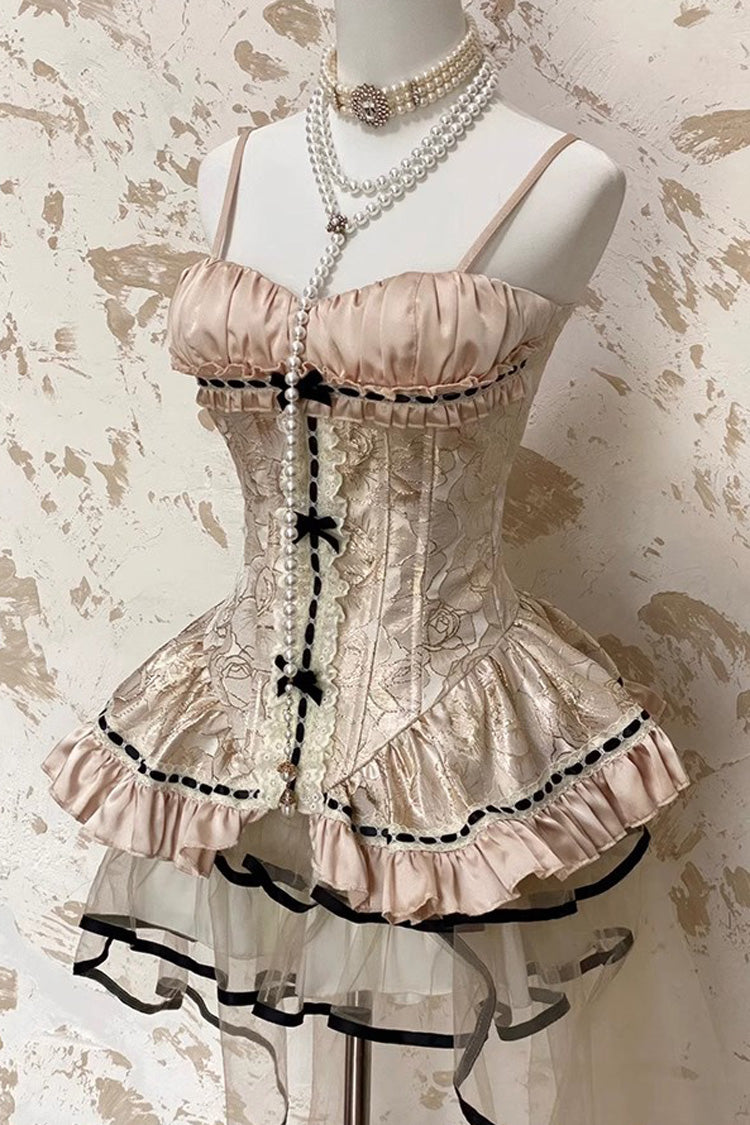 Golden Rose Ruffle Embroidery Lace Sweet Gorgeous Lolita Skirt Set - Product - 5