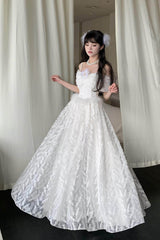 White [Moonlight] Off Shoulder Jacquard Embroidered Bow Gothic Lolita Jsk Dress - Product - 2