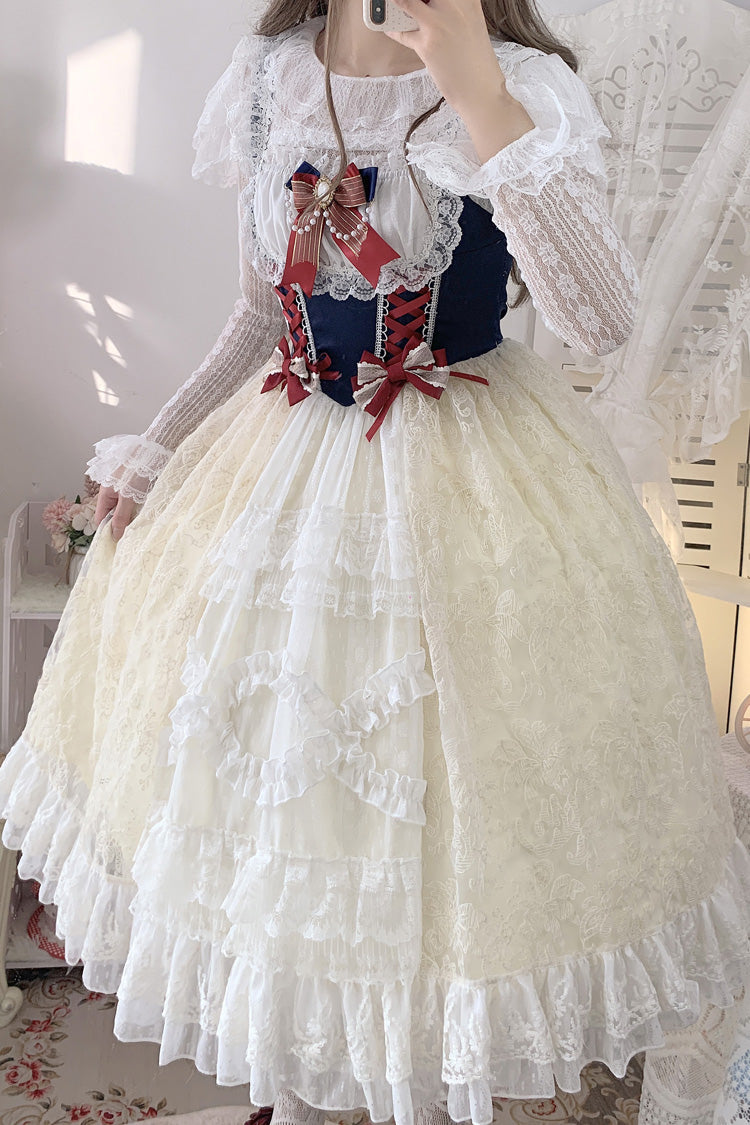 Snow White Ruffle Bowknot Lace Sweet Lolita Jsk Dress 2 Version - Product - 5