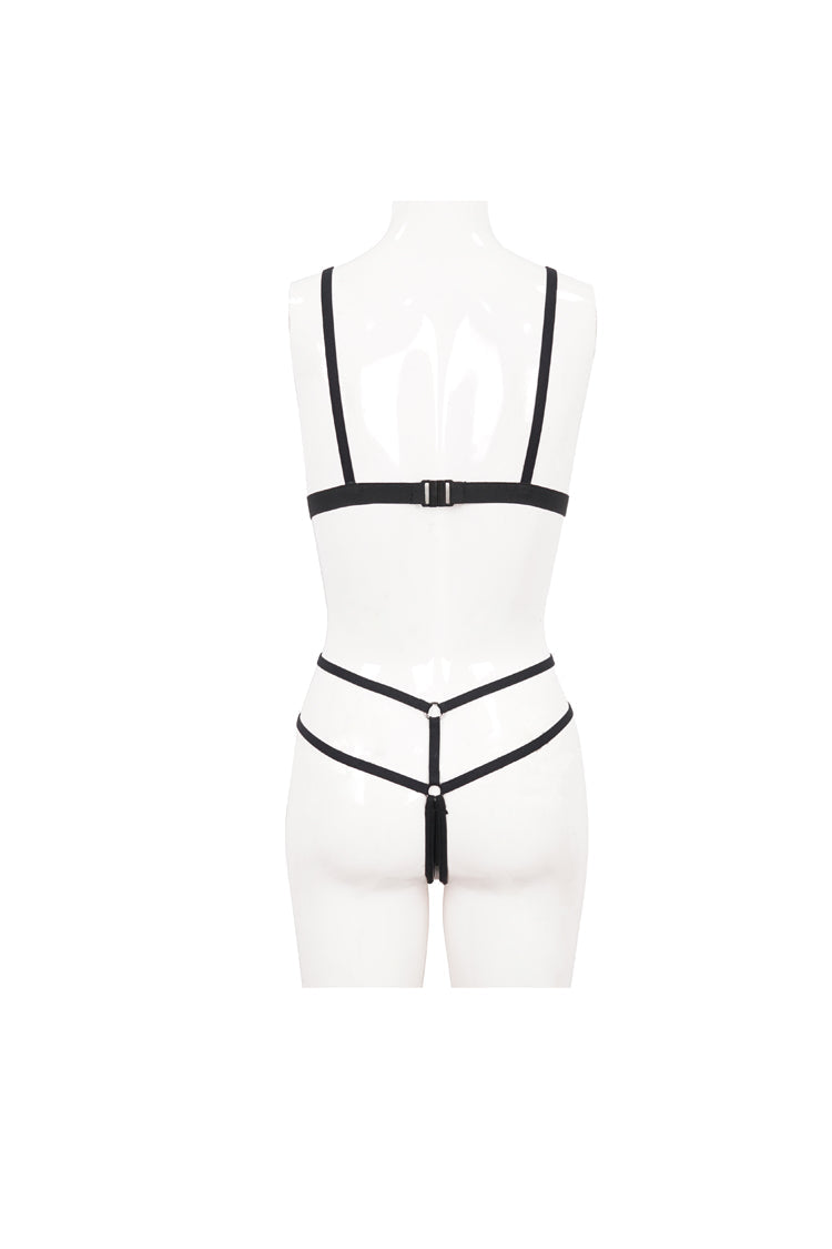 Black Stretch Magic Bright Leather Rope Women's Punk Interesting Underwear Set - Product - 8