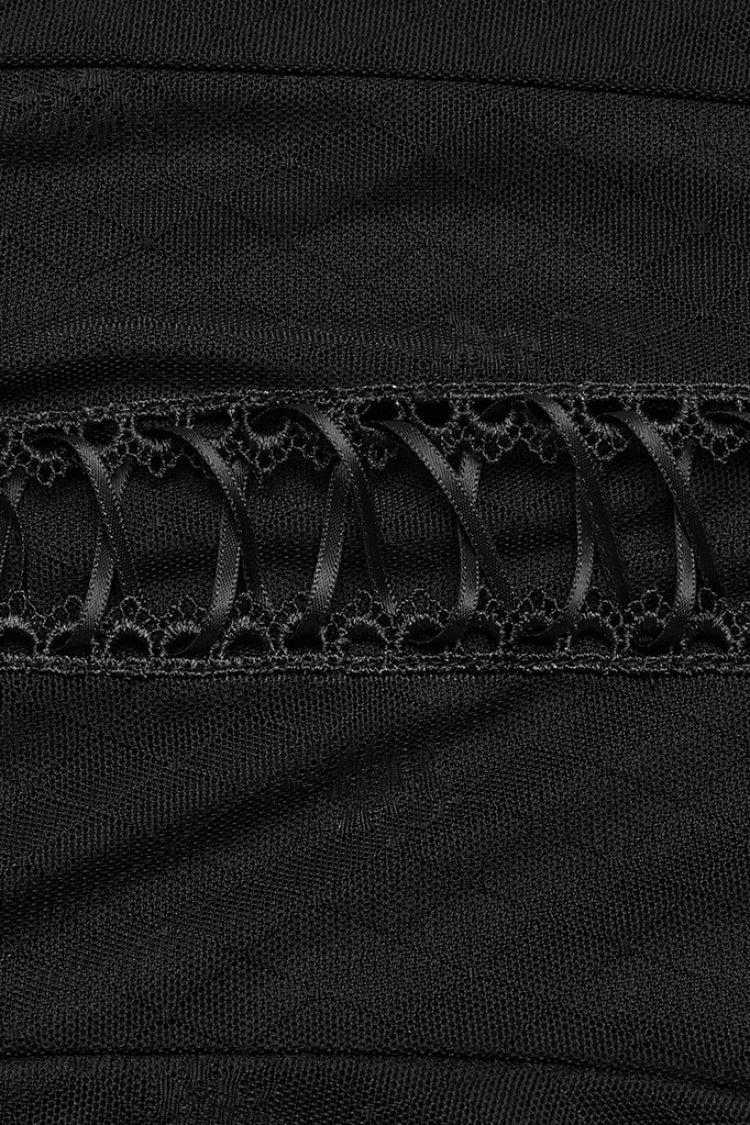 Black Lace-Up Ring Sheer Women's Steampunk Leggings - Product - 8