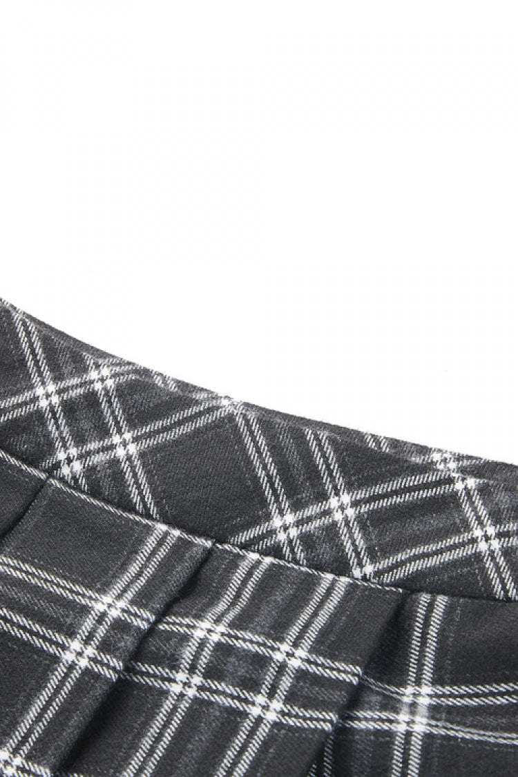 Black/White Irregular Plaid Pleated Women's Punk Hem Skirt - Product - 14
