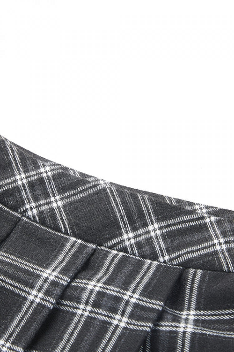 Black/White Irregular Plaid Pleated Women's Punk Hem Skirt - Product - 14