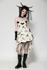 Black/White Butterfly Embroidered Lace-Up Women's Gothic High/Low Honeymoon Dress - Product - 7