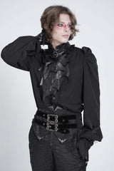 Black Stand Collar Long Puff Sleeves Men's Gothic Batlike Blouse - Product - 2