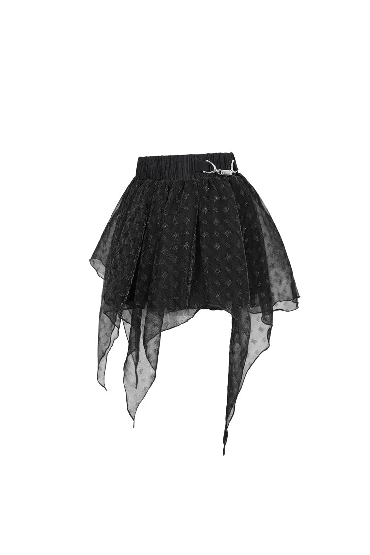 Black Bright Mesh Metal Buckle Decoration Playful And Cute Tutu Short Women's Punk Skirt - Product - 8