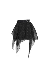 Black Bright Mesh Metal Buckle Decoration Playful And Cute Tutu Short Women's Punk Skirt - Product - 8
