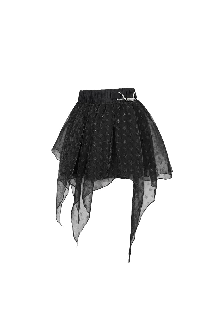 Black Bright Mesh Metal Buckle Decoration Playful And Cute Tutu Short Women's Punk Skirt - Product - 8