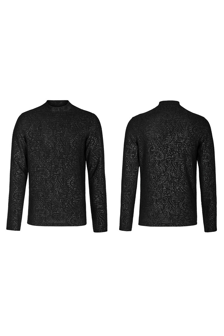 Black Long Sleeves Print Slim Men's Gothic Blouse - Product - 5