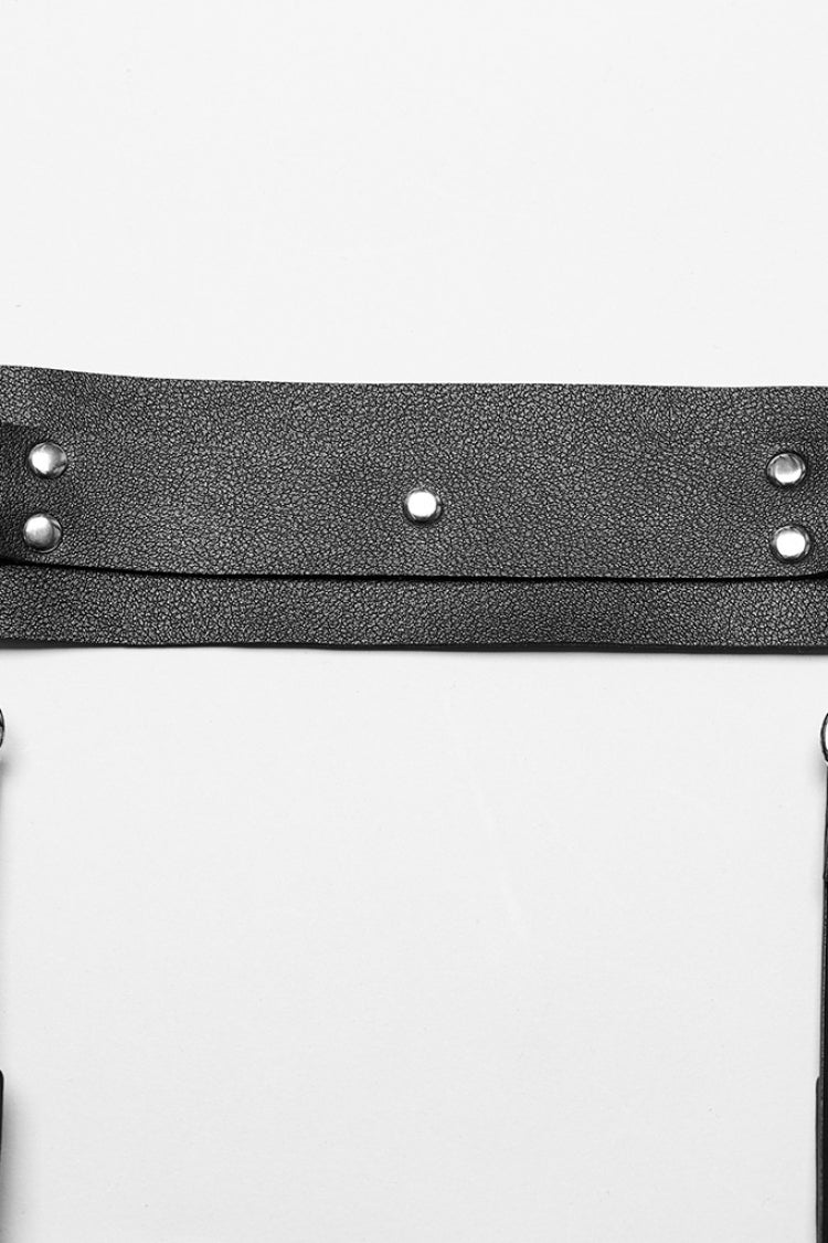 Black Adjustable Integrated Buckle Rivets Women's Steampunk Harness - Product - 6