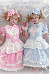 [A Day as a Candy Shop Owner] Peter Pan Collar Short Sleeves Printed Bow Sweet Lolita Dress 3 Colors (Red, Blue, Pink) - Product - 6