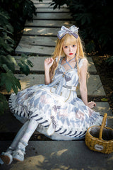Light Blue Heart Print Bowknot Sweet Princess Alice Lolita Jsk Dress - Product - 2