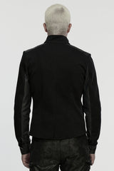 Black Stand Collar Long Sleeves Zipper Pleated Men's Punk Jacket - Product - 3