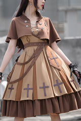 Brown Retro Military Style Dawn Classic Lolita JSK Dress Full Set - Brown - 1