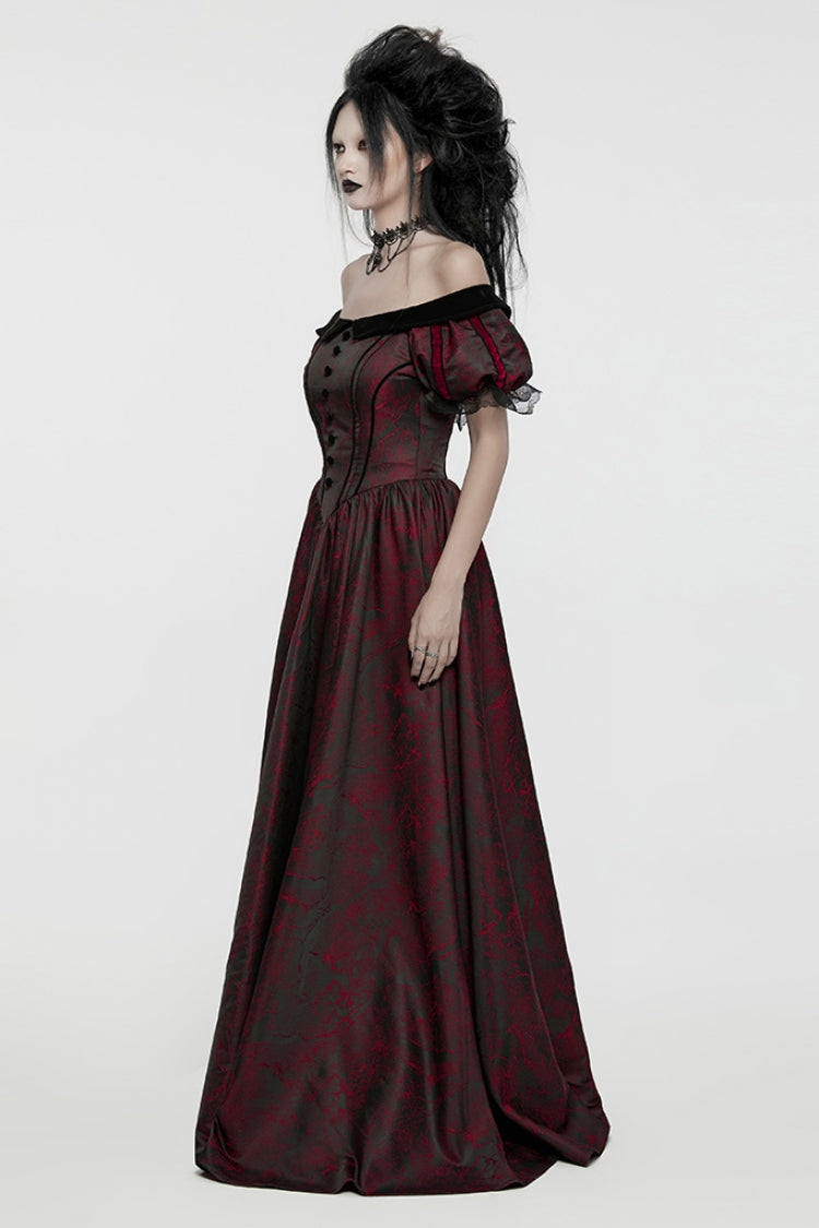 Black/Red Short Puff Sleeves Lace-Up Women's Gothic Dress - Product - 2