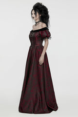 Black/Red Short Puff Sleeves Lace-Up Women's Gothic Dress - Product - 2