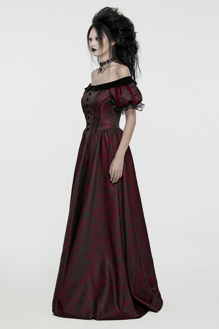 Black/Red Short Puff Sleeves Lace-Up Women's Gothic Dress - Product - 2