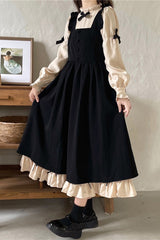Black/Apricot Japanese Long Puff Sleeves Ruffle Bowknot Sweet Lolita Dress 2 Colors - Product - 4